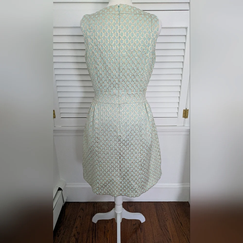 LAUREN Ralph Lauren semi-formal Dress Blue Silver brocade geometric 10 - Picture 6 of 8